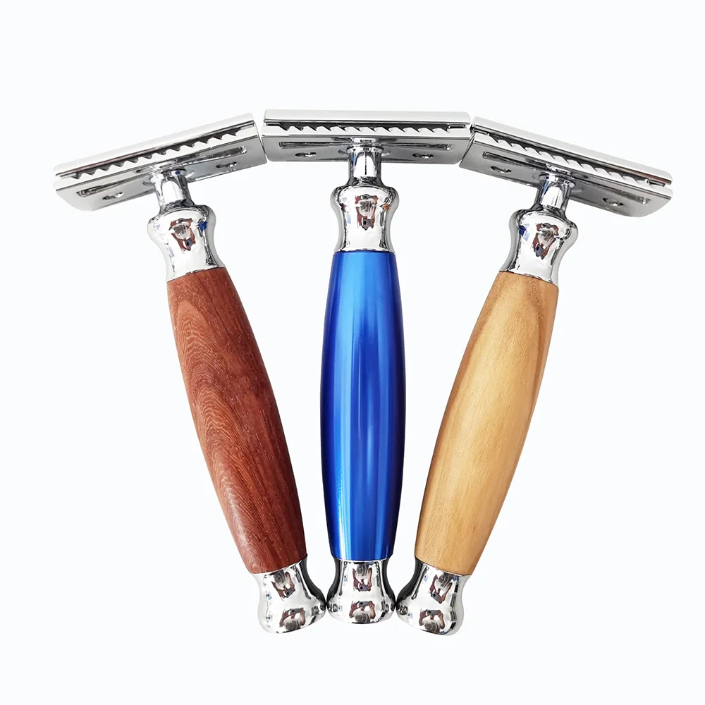 Wholesale Handmade Premium Olive Wood Classic Shaving Aluminum Alloy Vintage Razors Double-Blade Razors
