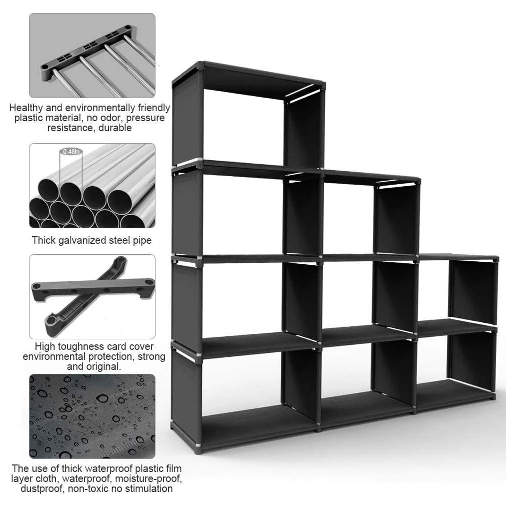 DIY 9 Cube Closet Bookcase Storage Shelf Clothes Storage Suitable for Home Office Bedroom Home Furniture