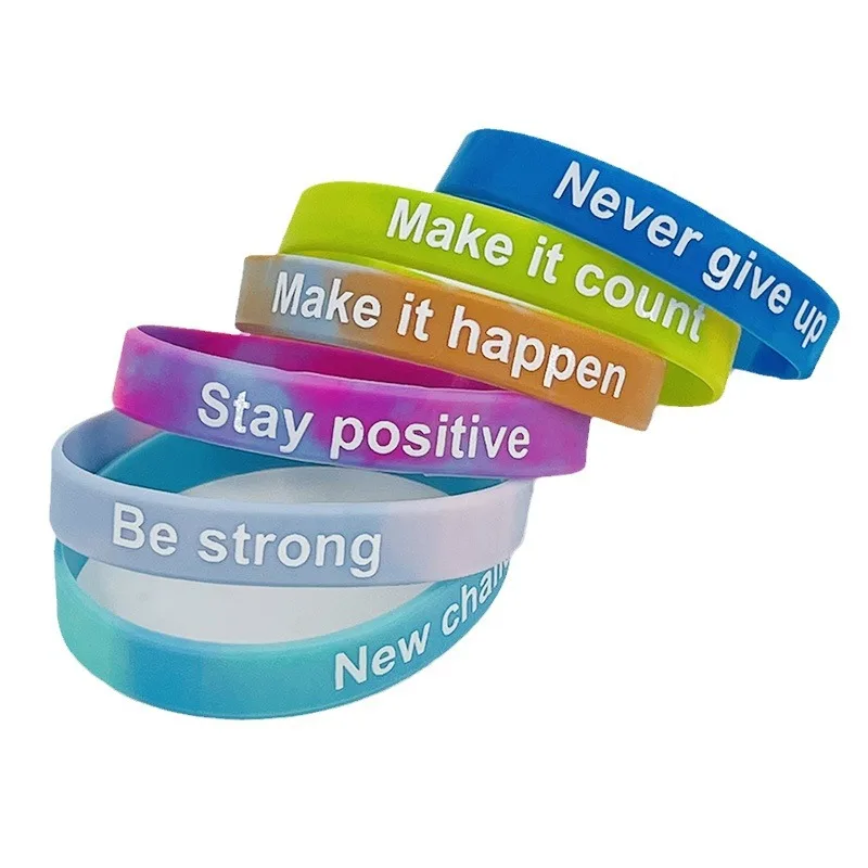 Wholesale In Stock Never give up Camouflage Colorful Silicone Wristband Men Women Students Activity Silicone Bracelet