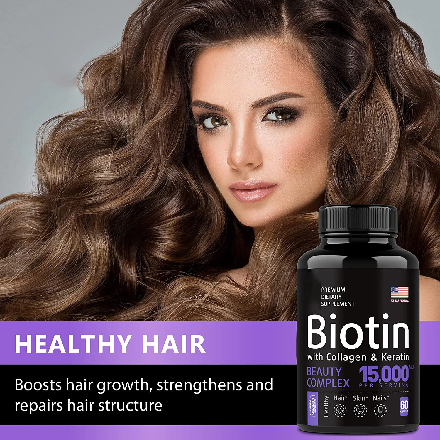 Factory Supply OEM Biotin Hair Dietary Supplement Capsule Organic Skin Nails Care Vitamin Hair Growth Biotin Capsules for Hair