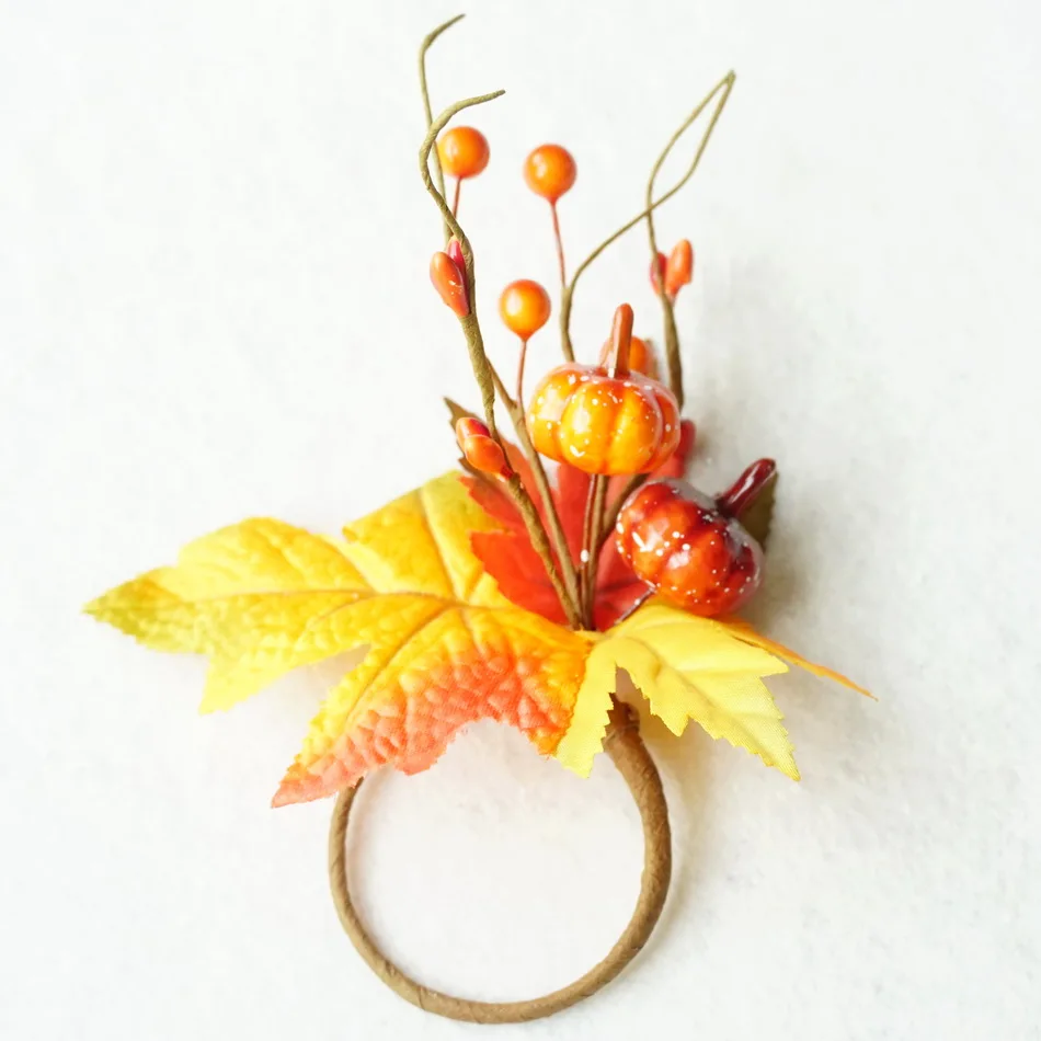 
Hand Made By Artificial Maple Leaf Autumn Napkin Ring For Thanksgiving Dinner Table Decor 