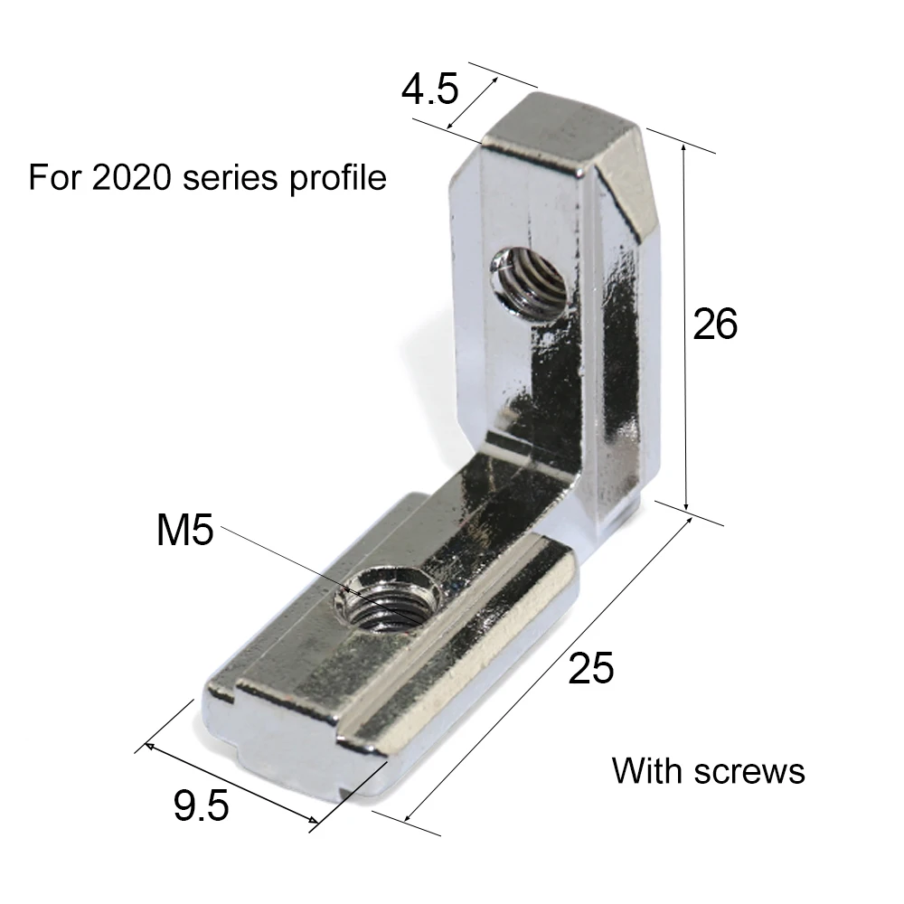 20s L Shape Silver Inner Corner Connector Joint Bracket with Screws for 2020 Aluminum Profile with slot 6mm