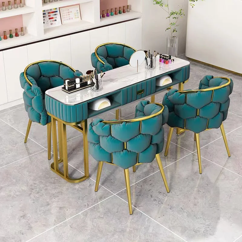 KELLY new arrival modern luxury white gold gray series beauty salon furniture nail manicure table glass top
