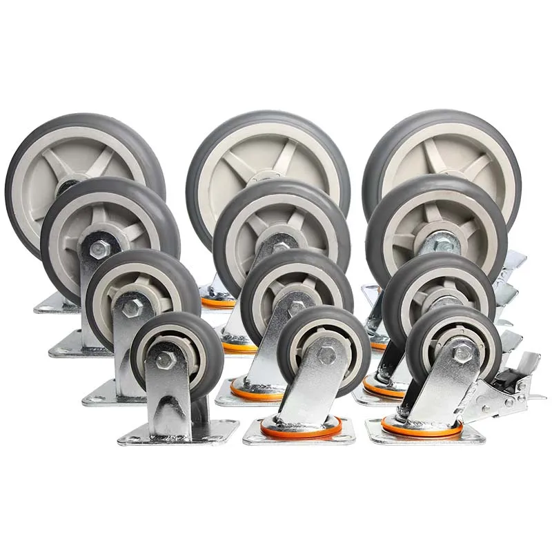 Top Quality 4 5 6 8 Inch Silent TPR Brake Casters 145 165 185 235 mm rubber wheels for hospital cart