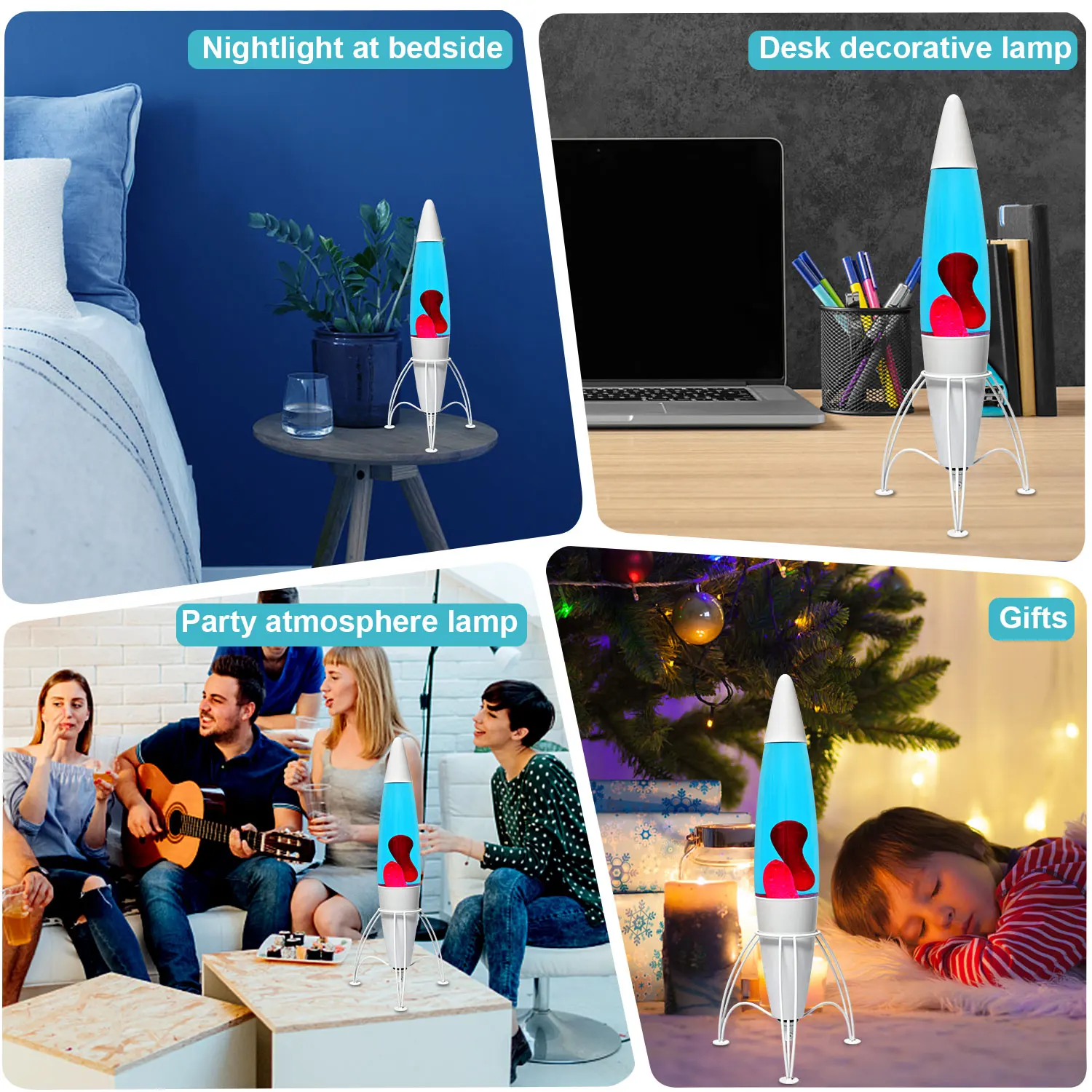 Modern funky lovely relaxation new style color changing rocket novelty plastic motion floating lava lamp
