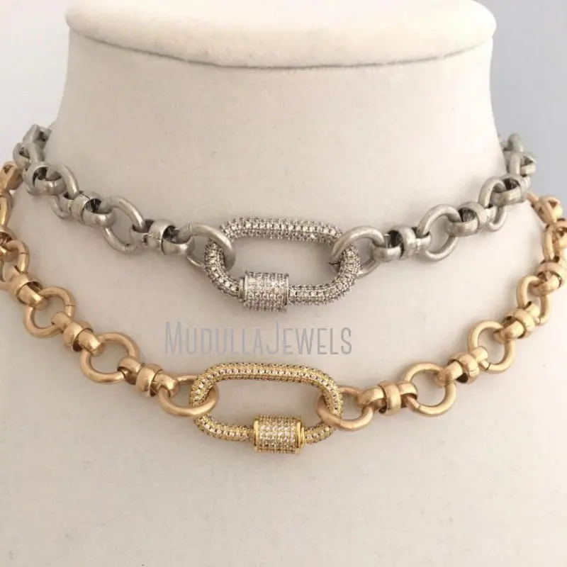 NM35080 Brass Fashion Jewelry Screw Clasp Chain Necklace Gold Or Silver Plated Choker Necklace Minimal Jewelry