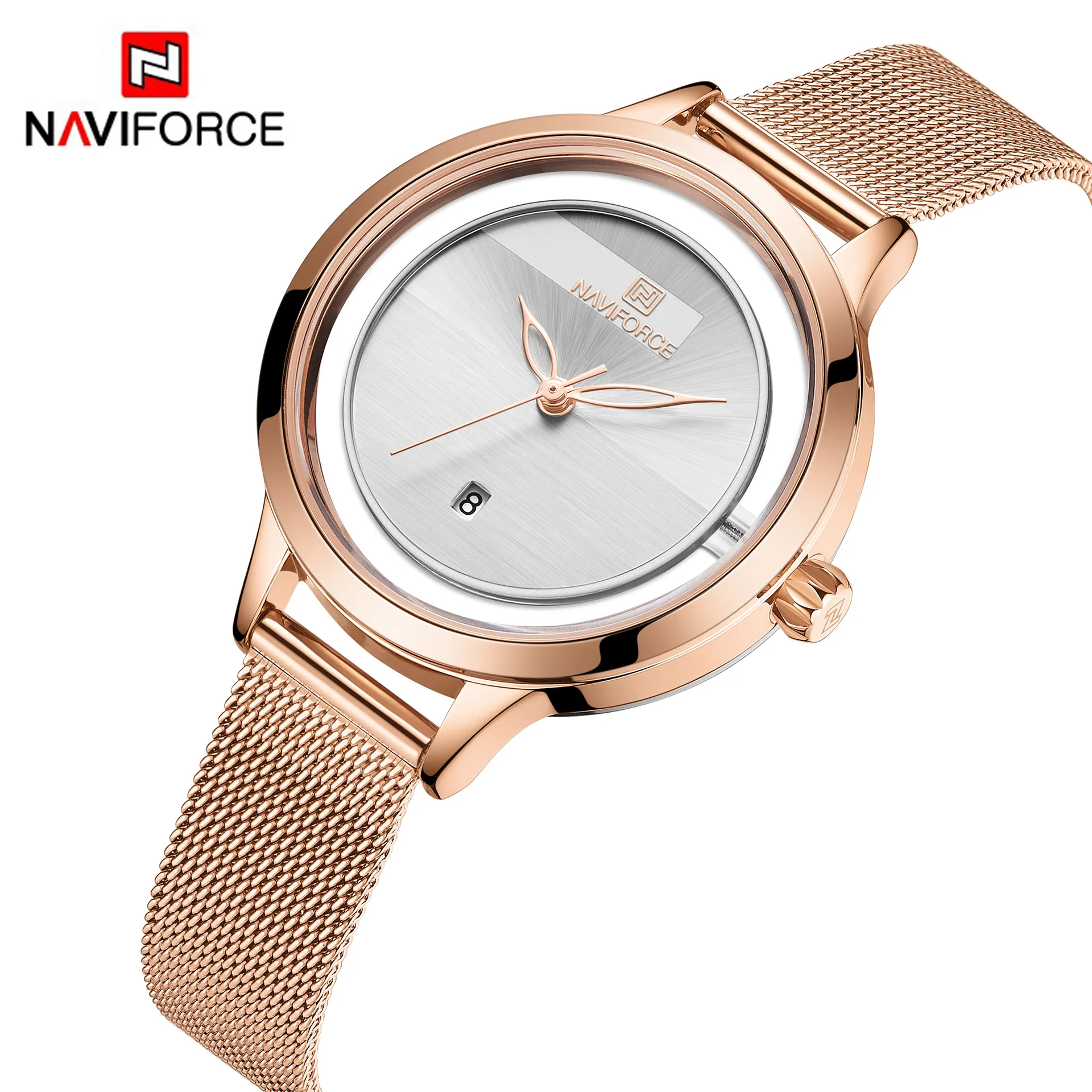 NAVIFORCE 5014 Women 2024 Luxury Brand Lady QuartzWaterproof Mesh Strap Date Relogio Feminino Stainless Steel Watches