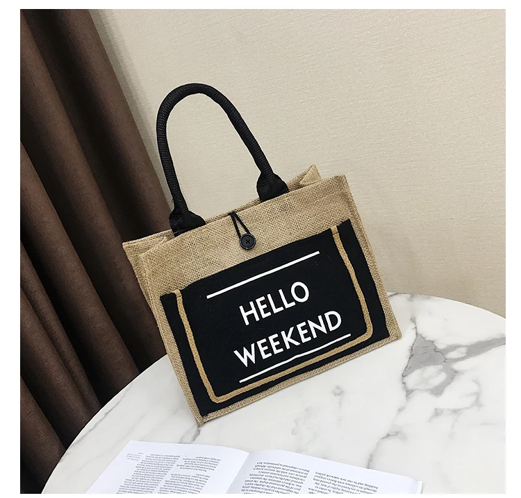 B168 Accept small qty natural and black burlap jute tote bag shopping with logo printed