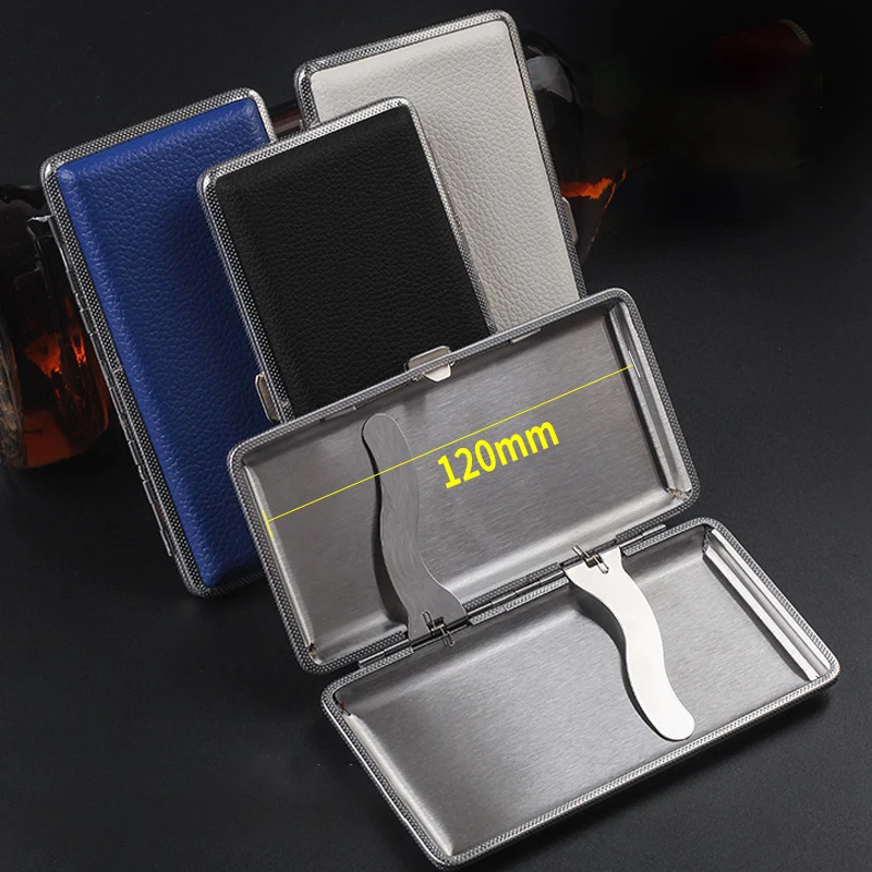 Hot Sale 120Mm Cigarette 14Pcs Metal Clip Cigar Box Slim Pu Leather Cigarette Case