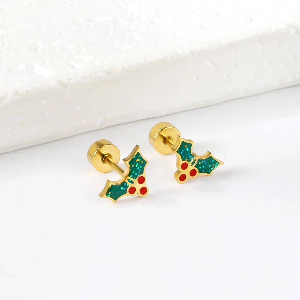 Christmas Cartoon Snowman Cane Elk Reindeer Tree Screw Plug Stud Earrings Antiallergic Stainless Steel Kids Jewelry For Children