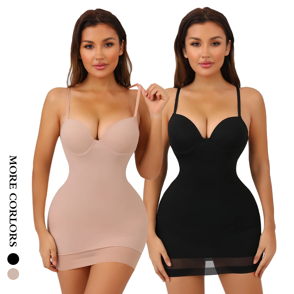 Peeqi Body Shaper Slip Dress Adjustable Straps Seamless Smooth Under Dress Shapewear Lingerie With Bra Shaper Dress For Women
