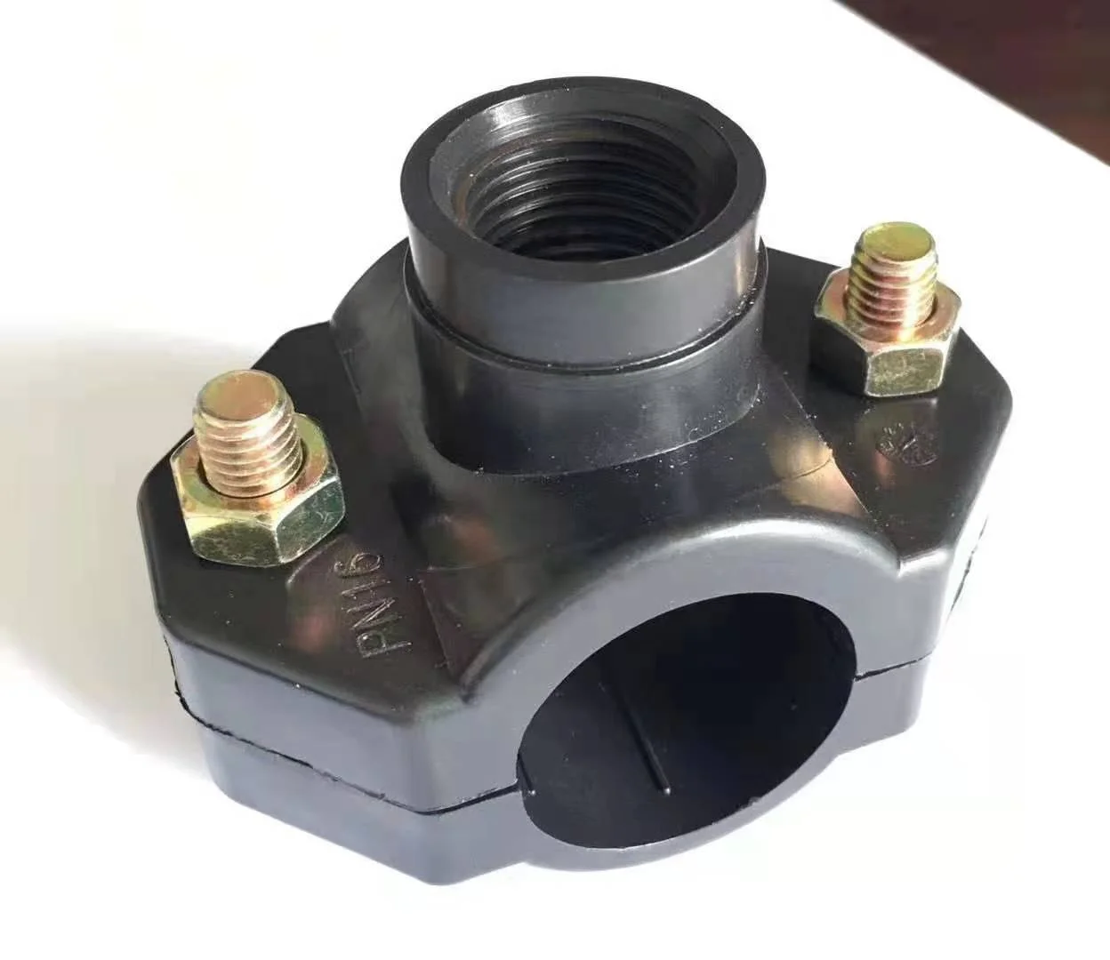 Irrigation pipe compressation saddle  New Material PP/Plastic Pipe Fitting Thread Clamp Pipe Clamp Saddle