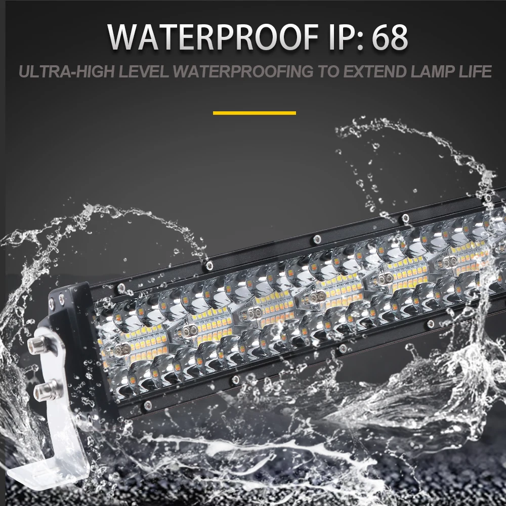 Jiuguang dual color offroad 4x4 barra led light 22inch 32inch 42inch and 52inch 3 rows curved car led light bar