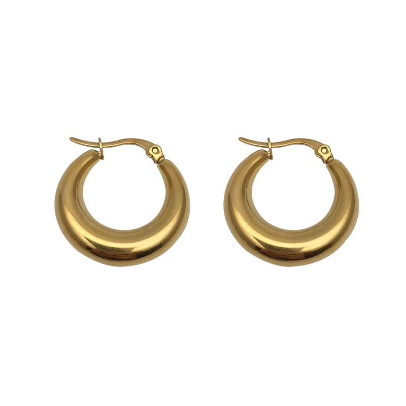 High End Minimalist Women Jewelry 18K Gold Plated Stainless Steel Hypoallergenic Chunky Thick Loop Hoop Earrings for Women