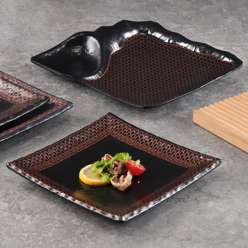 Wholesale Price black vintage tableware retro style platos para restaurantes square dinnerware sets