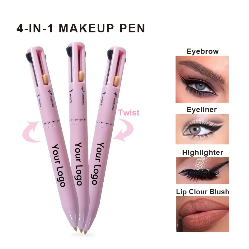 Custom Wholesale Private Label Eye Lip Liner Highlighter Penna Trucco 4 In 1 Eye Liner Lip Liner Touch Up Makeup Pen