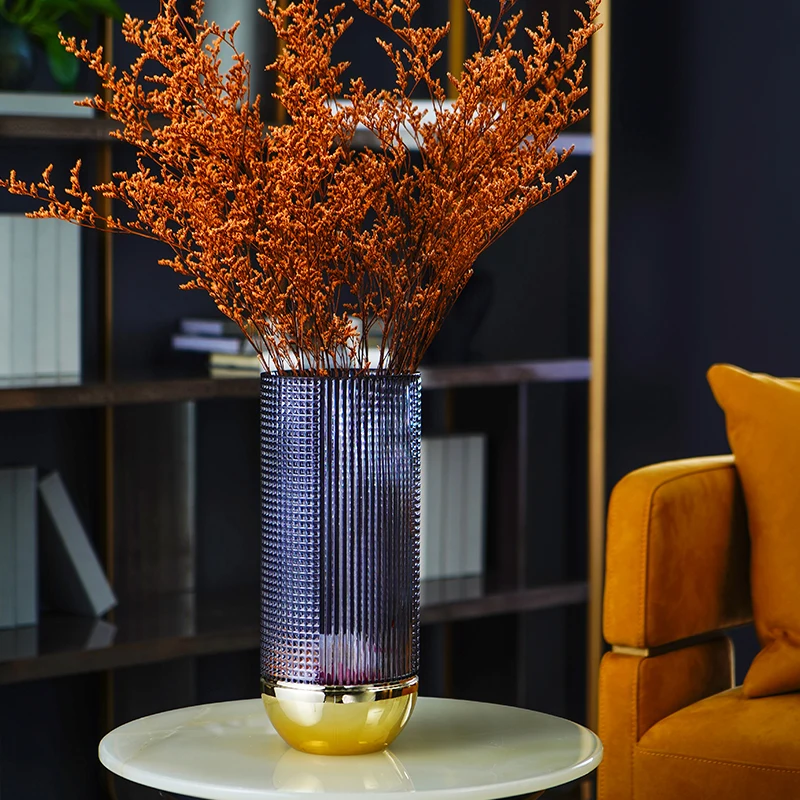 RORO home decor classic collection modern luxury decorative glass black golden color simple design table desk flower vase