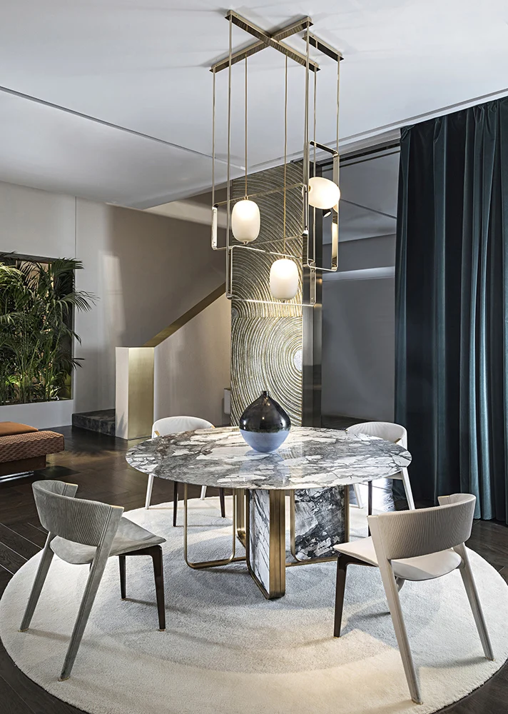 Elefante Dining Room Furniture Imported Bulgari Marble Embedded Turntable Marble Dining Table Modern Round Rotating Dining Table