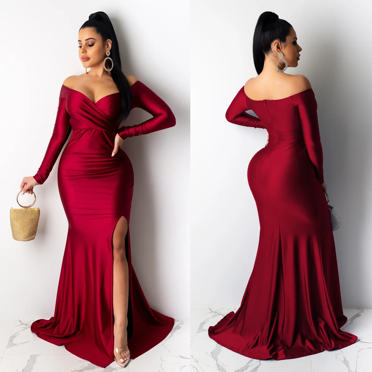 2021 Woman Fall Dress Floor Length Long Skirt Off Shoulder Elegant Casual Evening Dresses