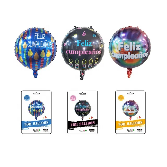 BONA Custom Printed Design Inflation Balloon Toys Happy Birthday Spanish Round Foil Halloween Party Decorative Helium Balloons