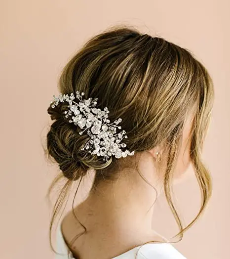 Wedding Hair Clip Bridal Hair Comb Rhinestones Accessories for Brides Flower Girl Bridal Hair Pieces (Sliver)