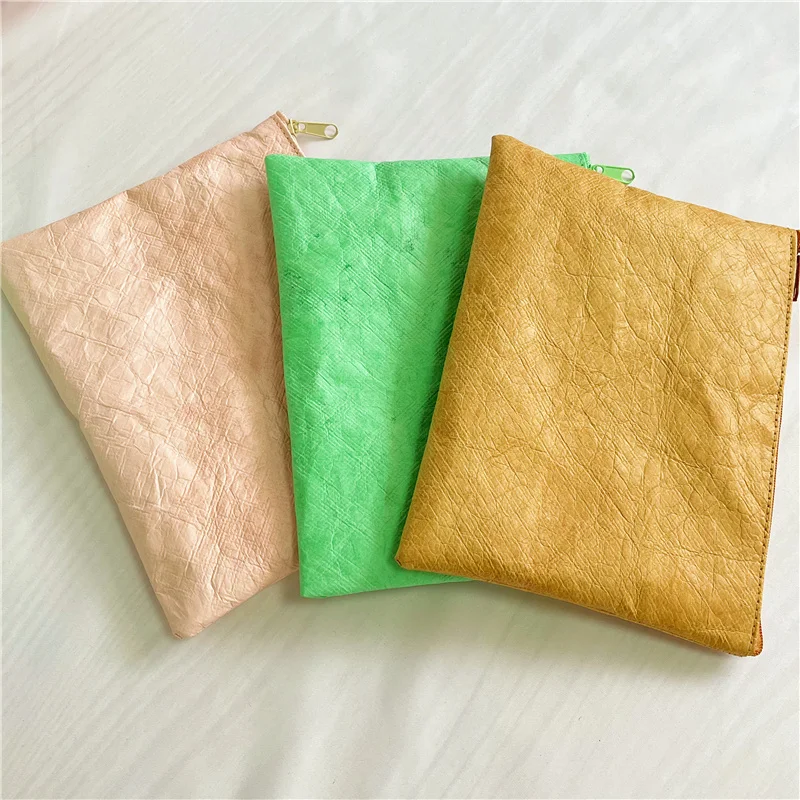 CH Custom Logo Wholesale Dupont Paper Zipper Bag Washed Kraft Paper Makeup Travel Tyvek Cosmetic Bag