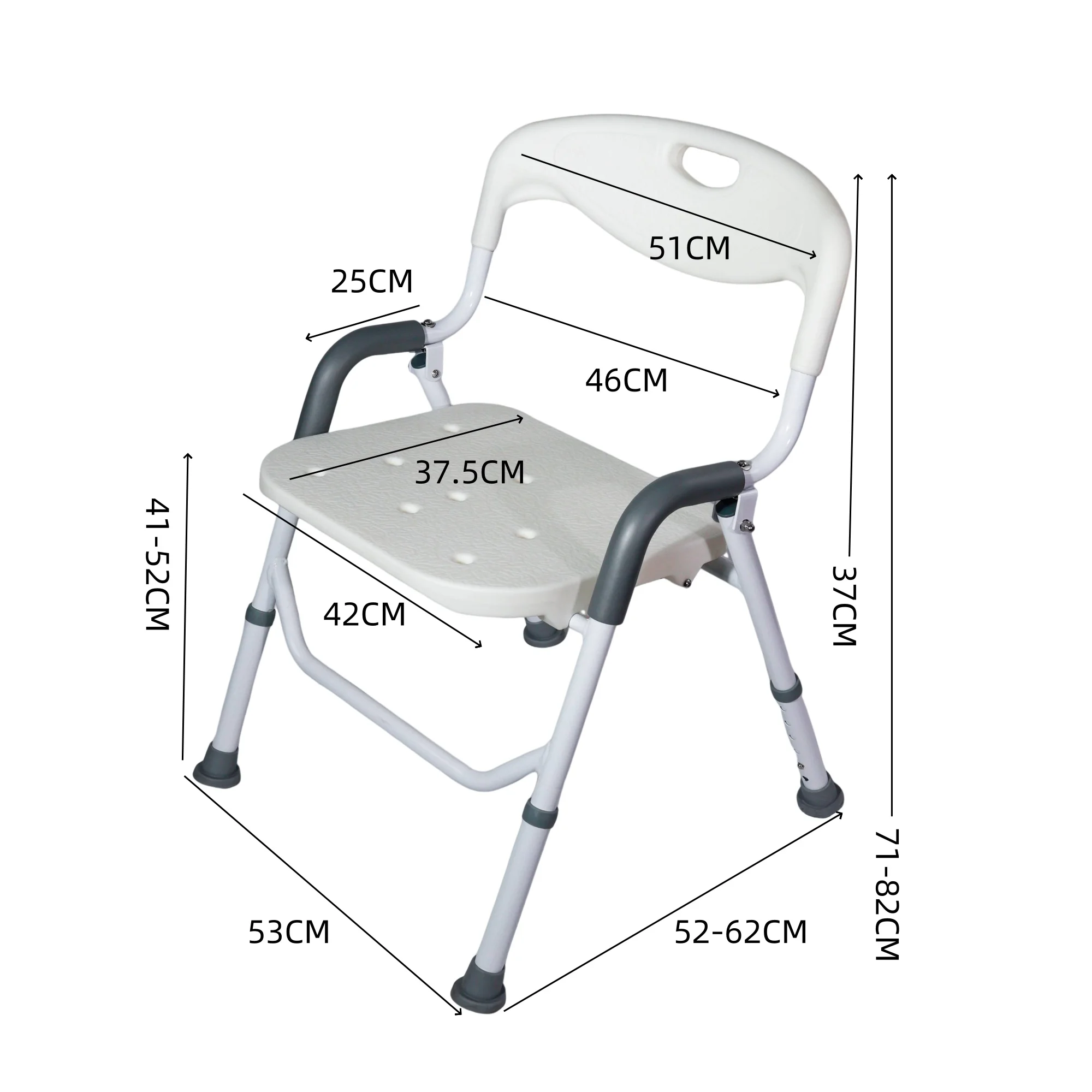 Adjustable Aluminum Alloy Bathroom Shower Chair with Armrests for Elderly Toilets Shower Seats Rehabilitation Therapy Supplies