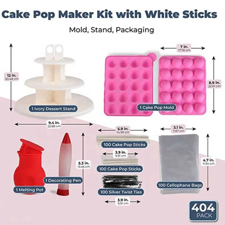 404 Pieces DIY Lollipop tools  cake pop set silicone Ball Shaped Mold White Lollipop Stand  with Cake Pop Maker Kit