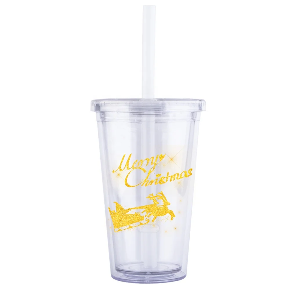 custom eco friendly as acrylic plastic reusable boba cup 450ml 16oz double wall cute tumbler cup with straw