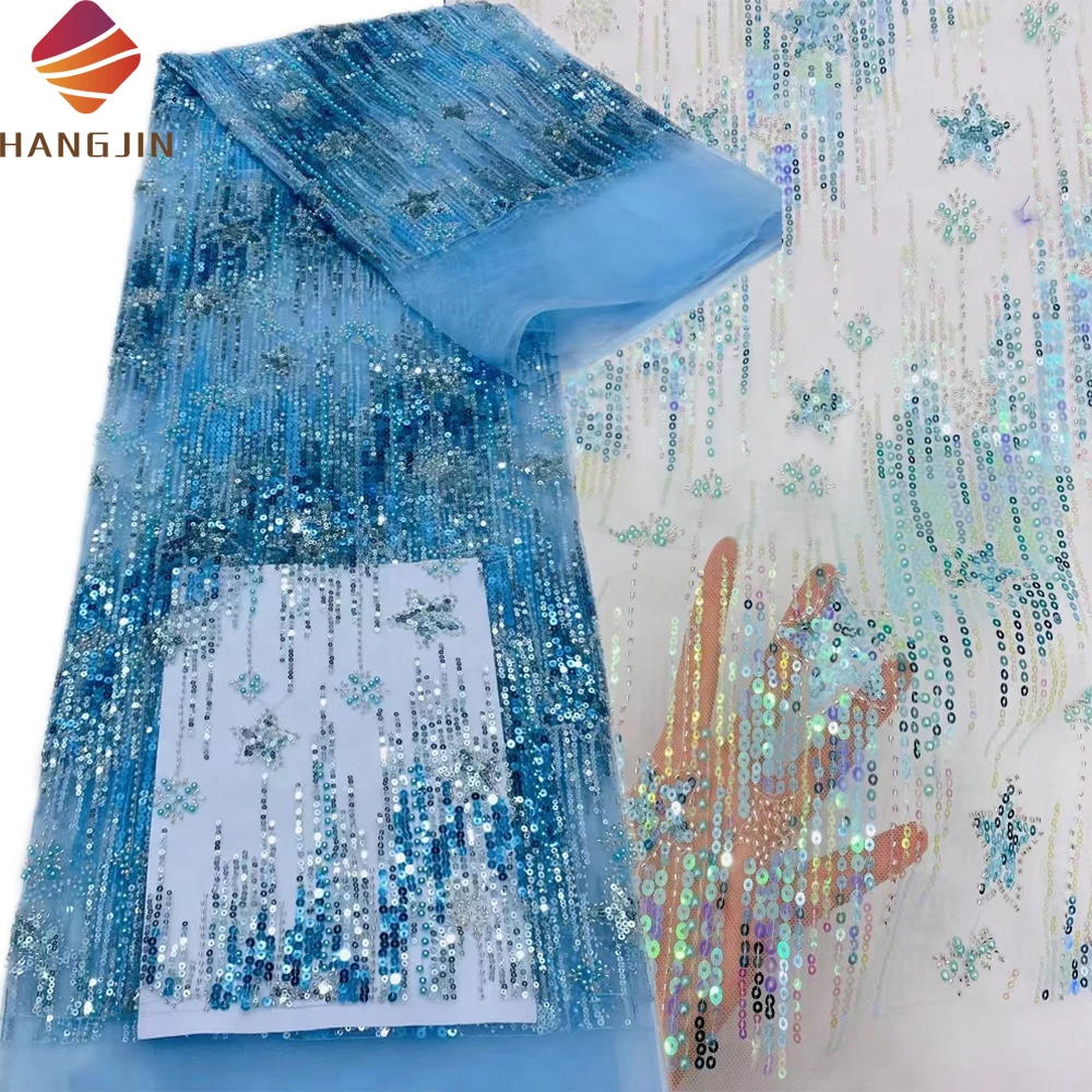 Оптовая продажа сетчатая кружевная ткань из полиэстера 3D вышитая блестками тюль для платья