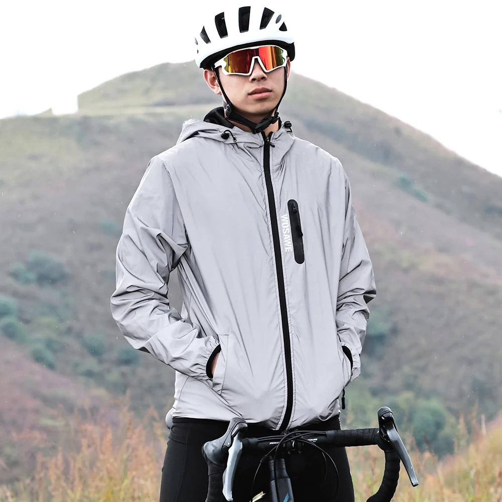 WOSAWE Unisex Hooded Reflective Motorcycle Cycling Jacket New Streetwear Noctilucent Windproof Windbreak