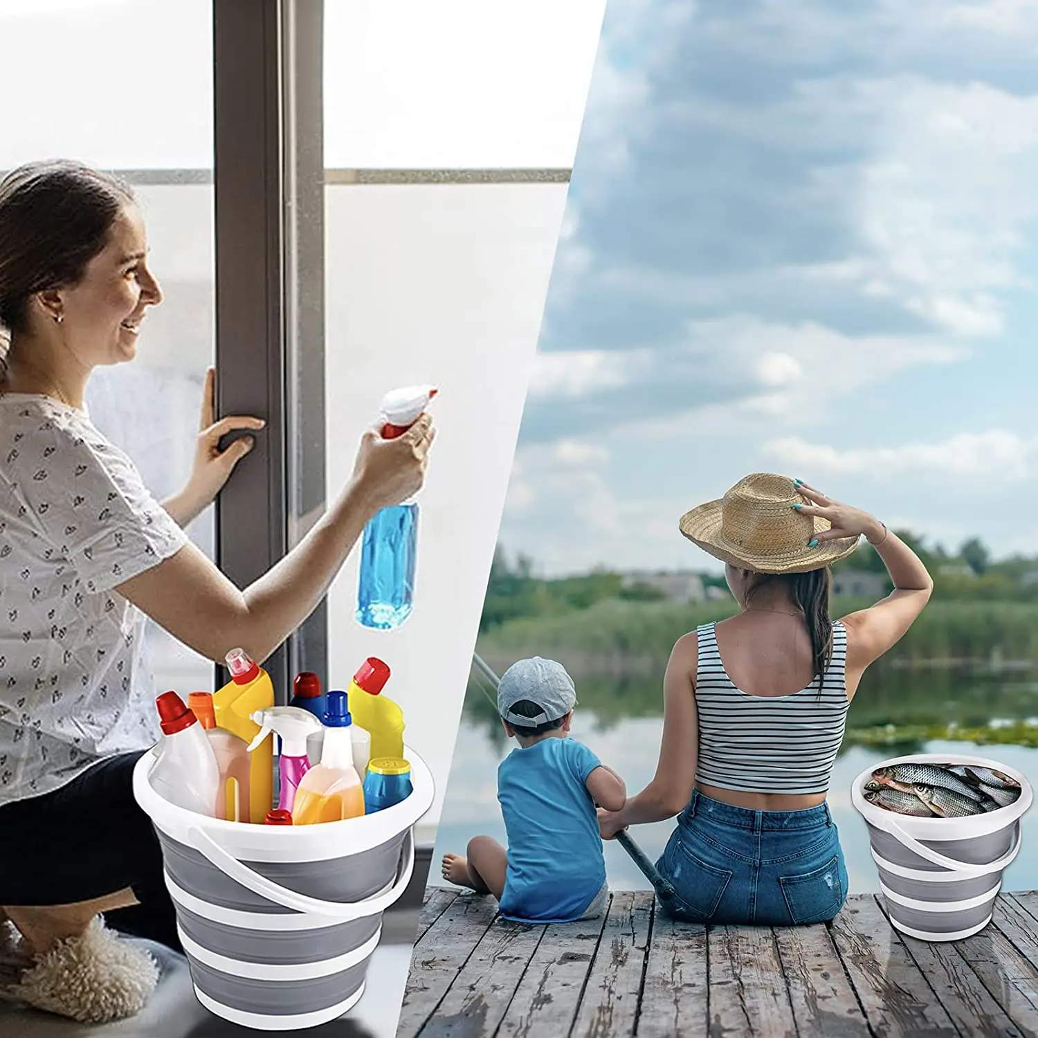 Outdoor camping Travel 10L/5L/3L silicone Collapsable Portable Fold Car Bucket Thick Folding Silicone Cover Wash Fishing Bucket