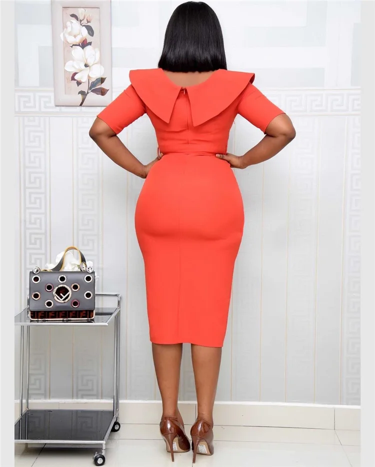  2021 new Wholesale jupe femme plus size bodycon Lace belt summer career casual stylish ladies side slit Round neck