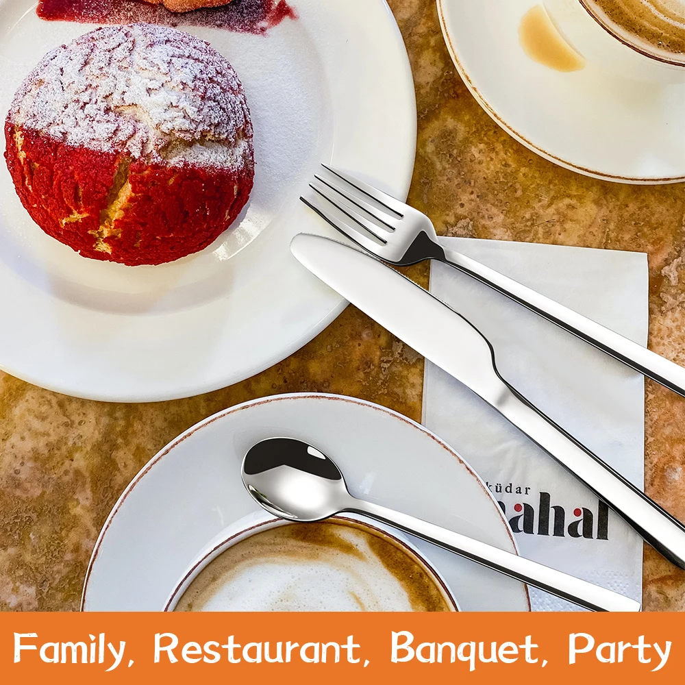 QZQ Metal Wedding Silverware Silver Cutlery High Quality Besteck Stainless Steel Square Handle Spoon And Fork Set Flatware Set