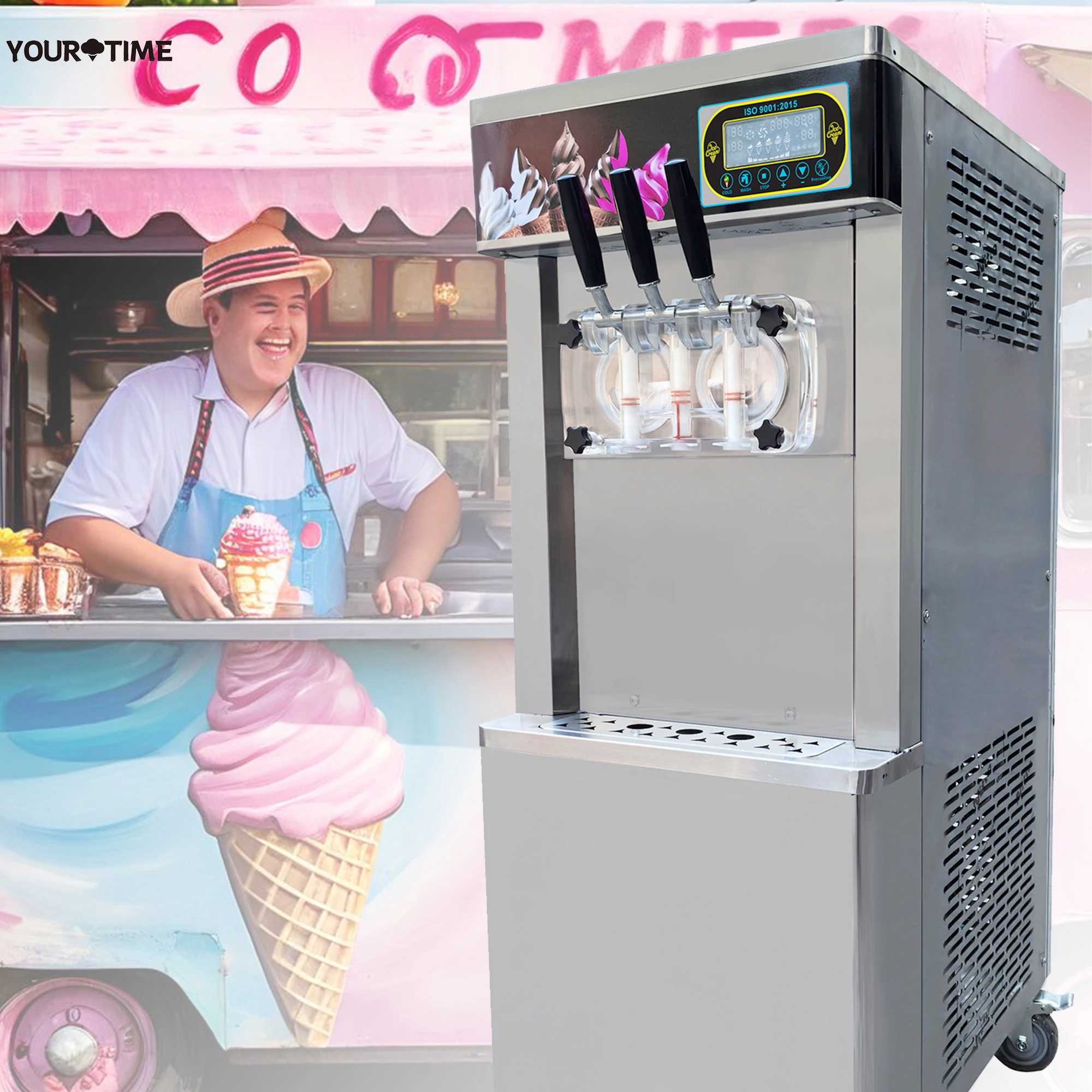 YourtTime Combo Italian water Machine a creme glacee douce with air pump Serups Sundae Ice Creme Making Machine
