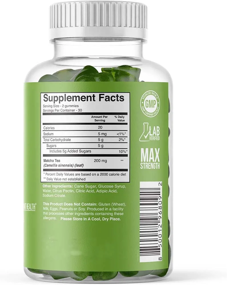 Custom Logo Shape Dietary Supplement Vitamin Nutrition Metabolism booster Matcha Green Tea Gummy