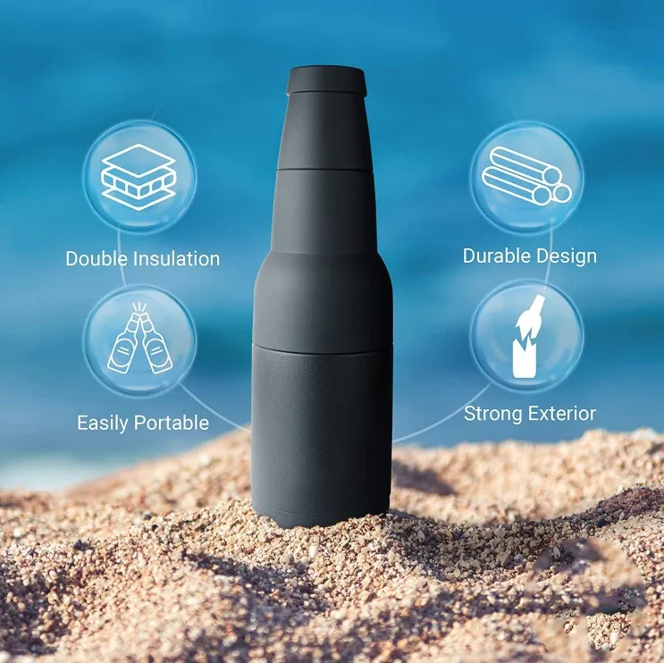 12oz stainless steel double wall vacuum insulator 3 in 1 insulated can cooler bottle