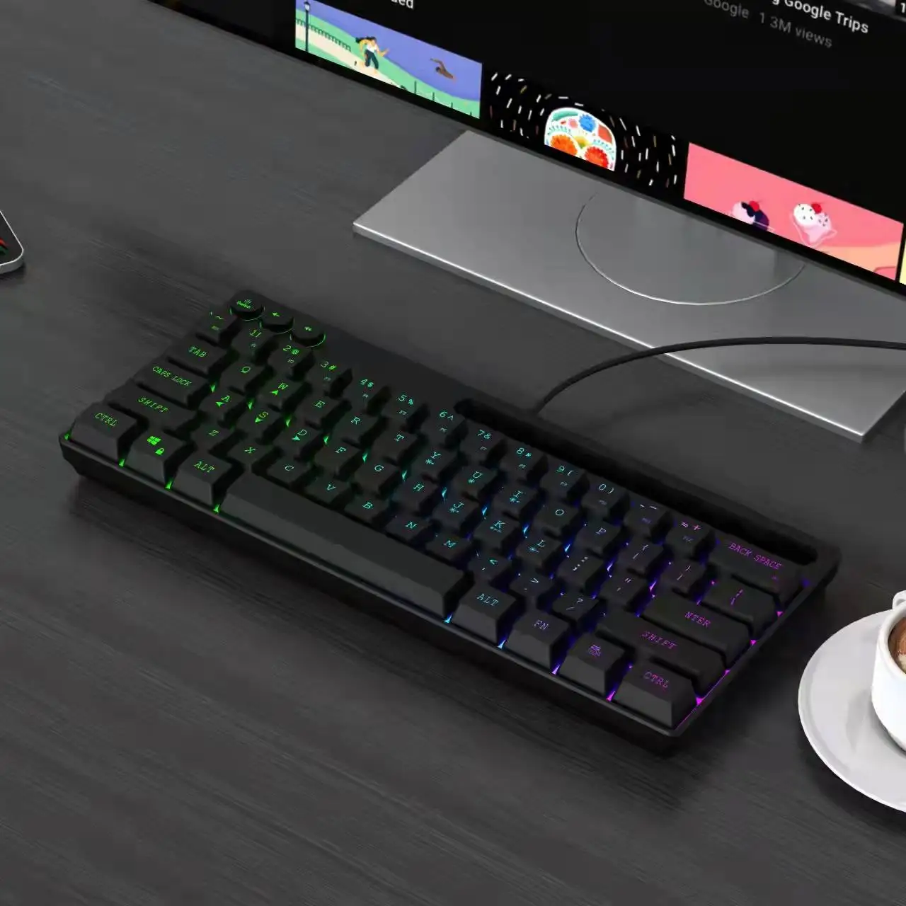 Дешевая Проводная игровая клавиатура с RGB-подсветкой компактная мини-клавиатура 61 клавиша для ПК/Mac