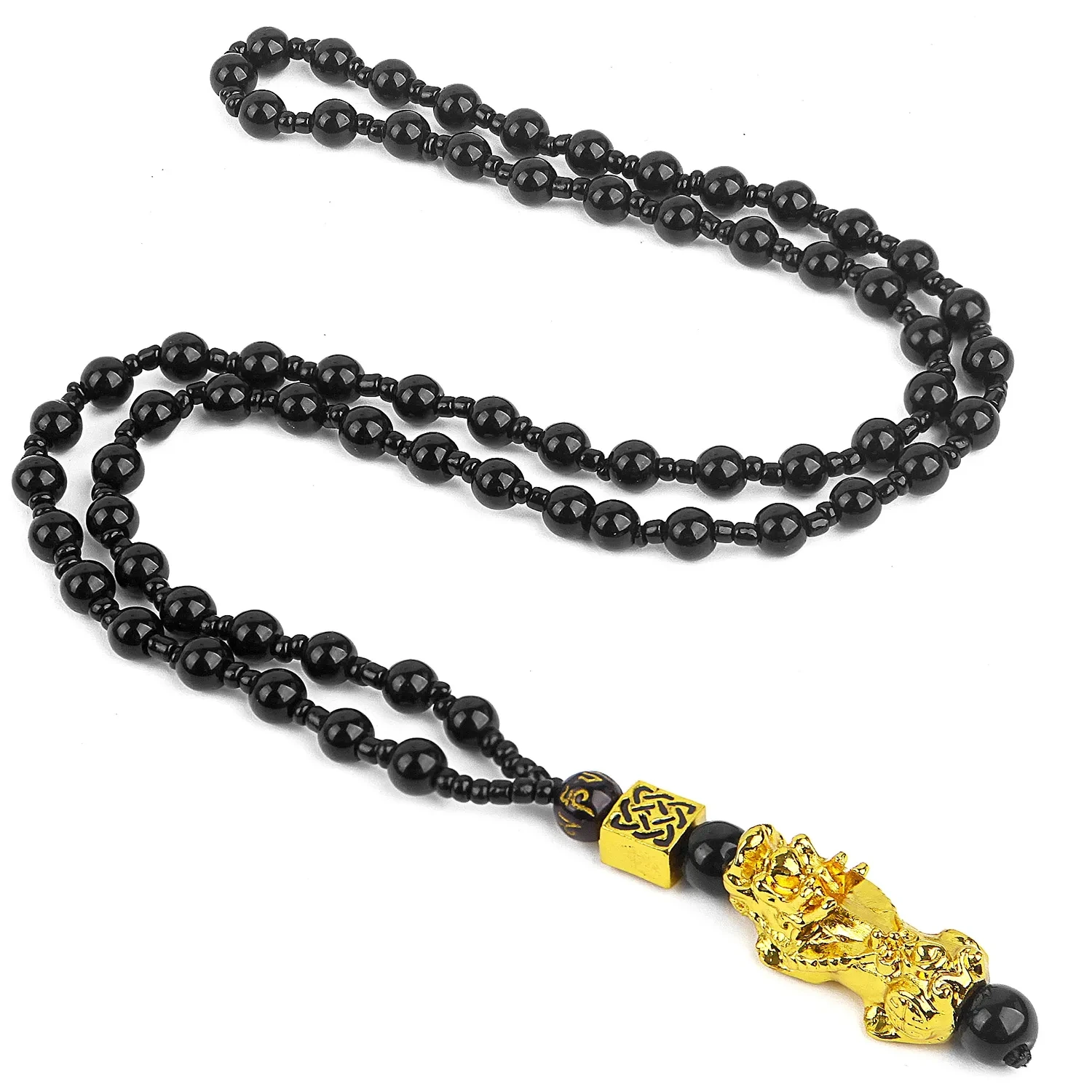 Pixiu Pendant Lucky Necklaces For Women Men Stone Beaded Chain Vintage Mascot Chinese Fengshui Necklace