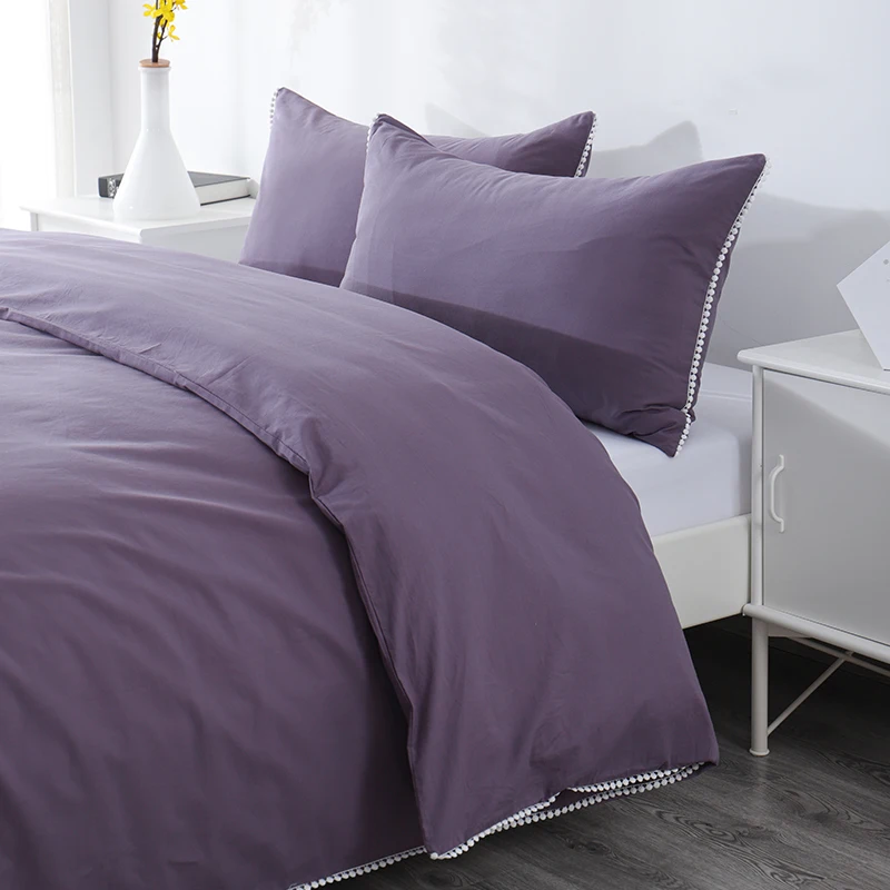 Solid Color Purple Bed sheets Bedding Set 3 or 4 pcs