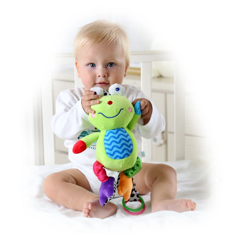 babyfans new design music baby hanging toys cute green frog plush educational fancy toy for babies