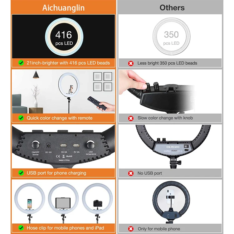 Beauty 21inch 54cm 3000-6000K Dimmable Ringlight Camera Video Live Broadcast Makeup Selfie Big LED 21 Inch Ring Light