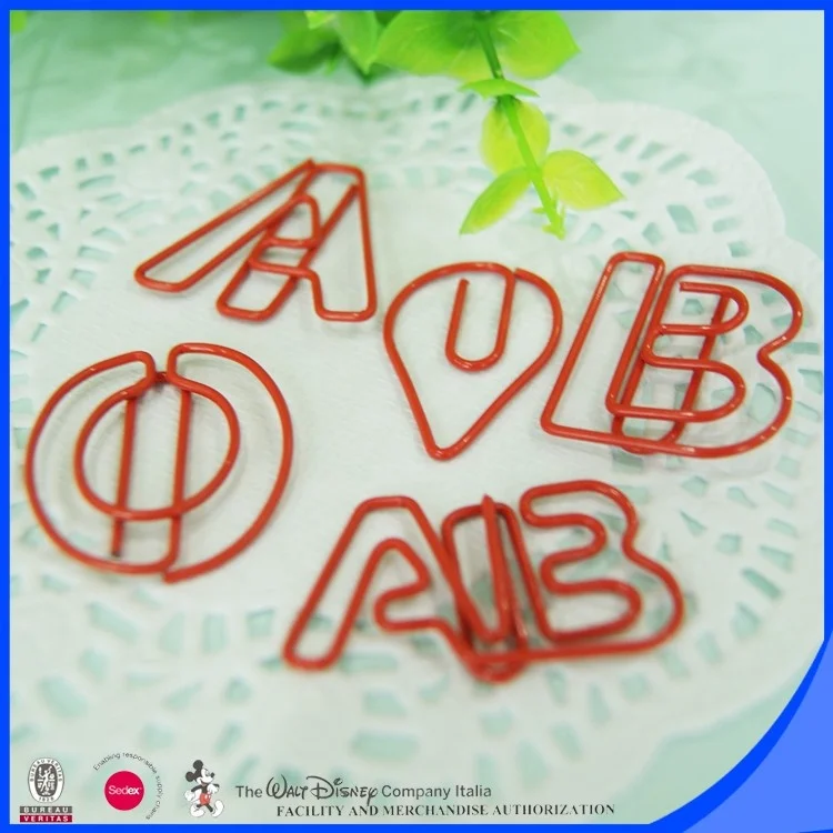 Quality supplier eco friendly custom letter alphabet  shaped paper clips clamp