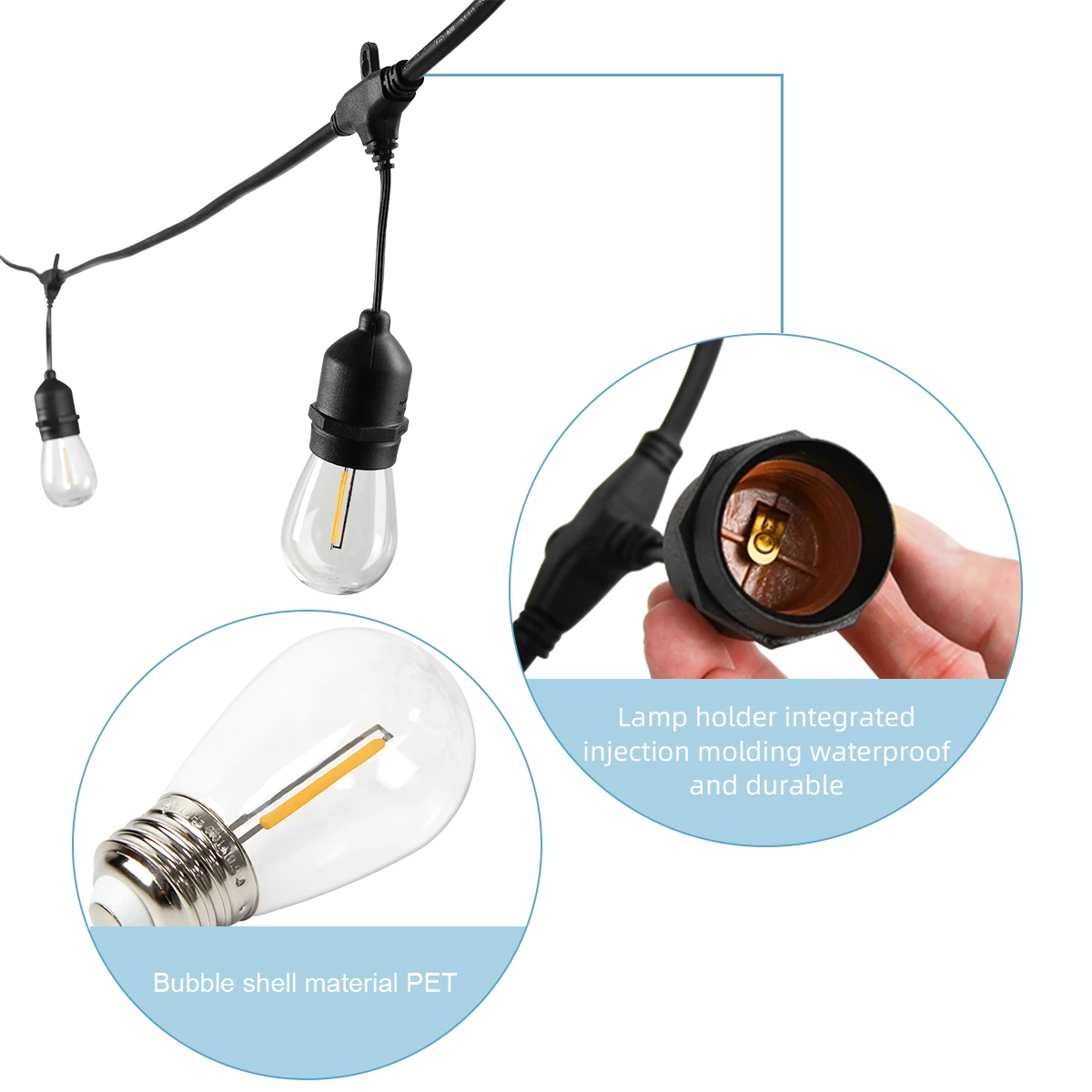 Наружная светодиодная гирлянда Эдисона, 48 футов, водонепроницаемая Рождественская гирлянда