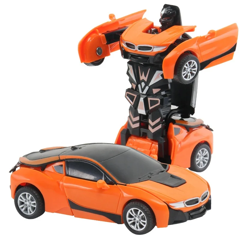 Wholesale cheap plastic kids children automatic robot inertial impaction transformed car toy