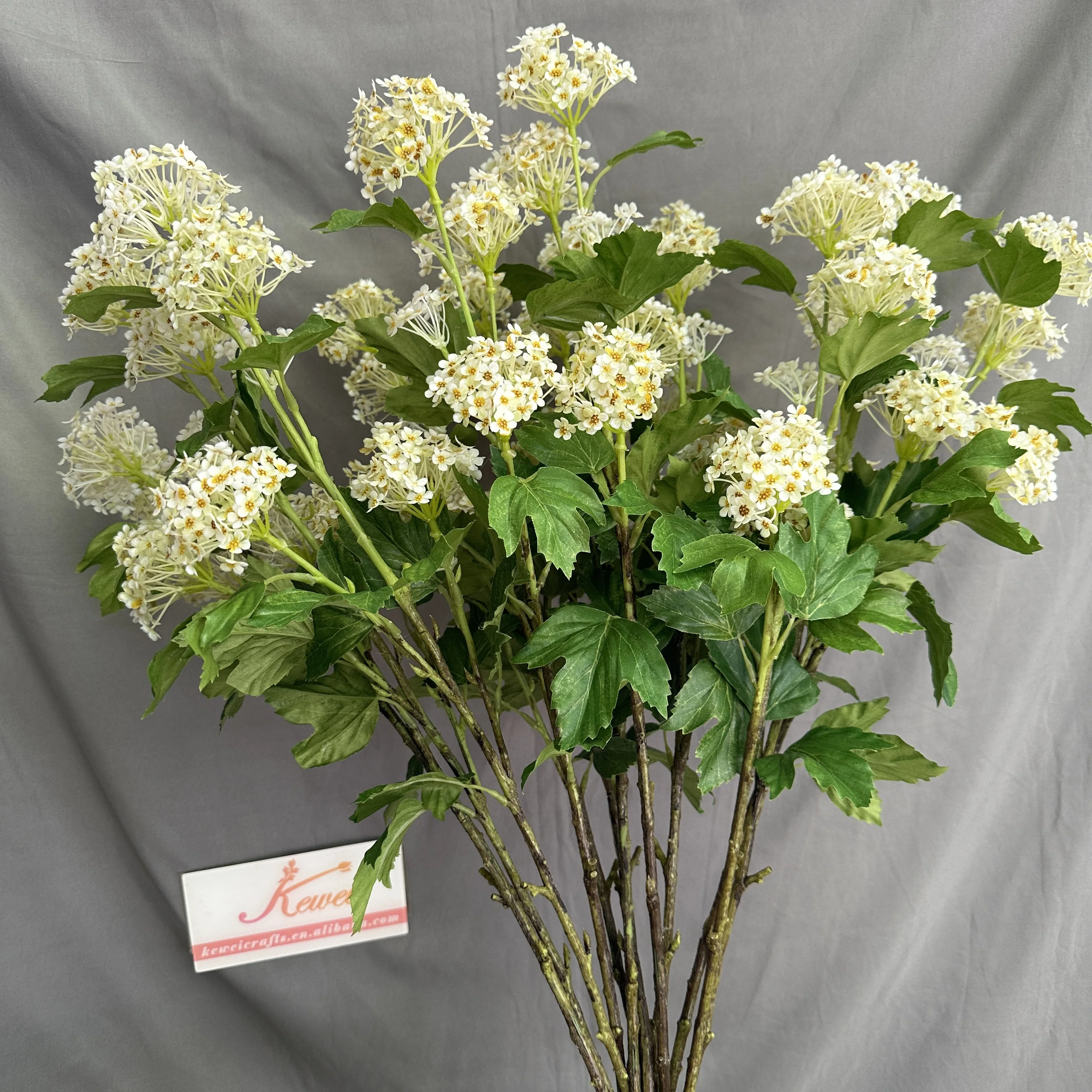 KEWEI T255 New Arrival Artificial Snow Hydrangea Plastic Small Flower Ball 5-forks Faux Flower Home Decoration