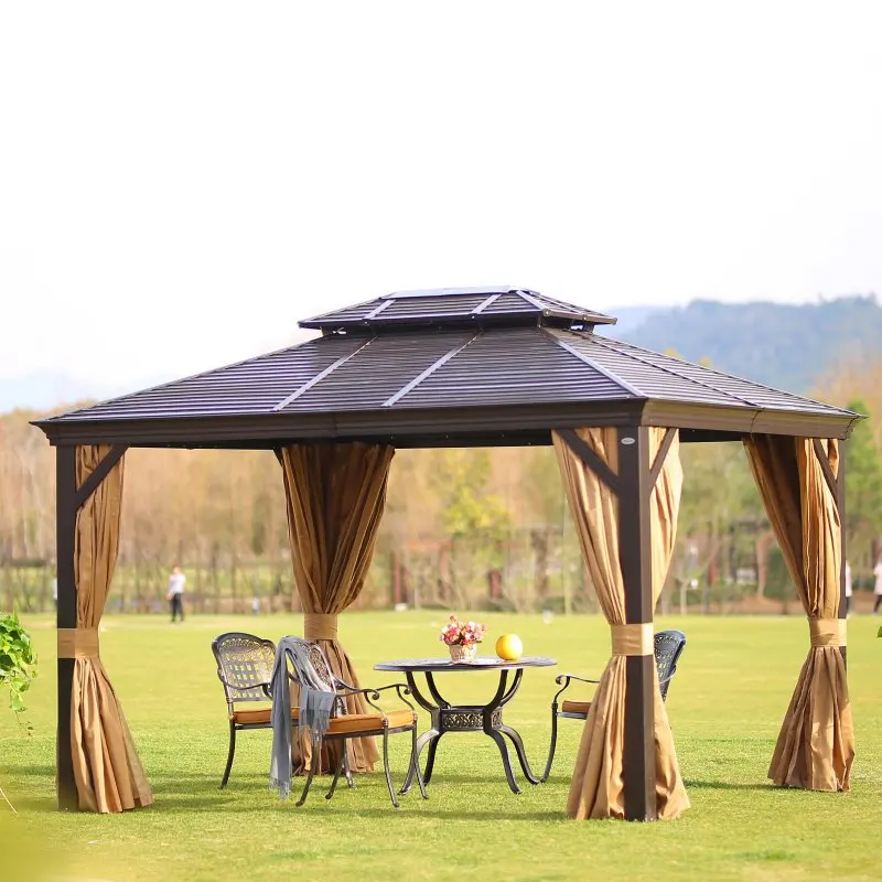 
High Quality Outdoor Gazebos Garden Double Polycarbonate Roof Pavilion 3*4m Luxury Aluminium Hardtop Gazebo 
