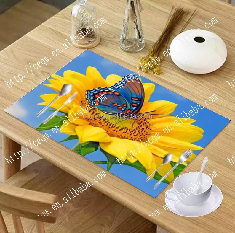 wholesale Manufacturer Digital 3D printing Butterfly sunflower design non-slip oil drain washable placemat low moq