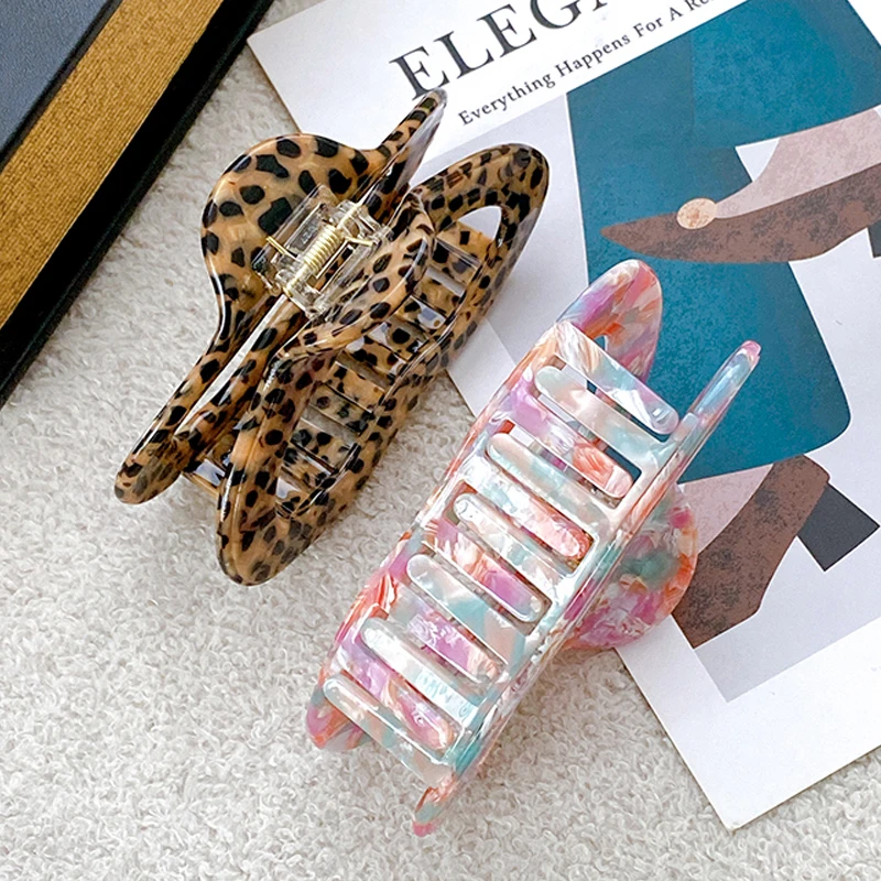 4mm Thickened Cellulose Acetate Large Size 11cm Leopard Hair Claw Clip Nonslip Marble Circle Claws Clip for Thick Hair