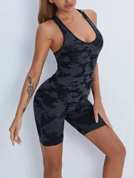 Brazilian Scrunch Butt Women One Piece  Yoga Combinaison Pantalon Femme Summer Short Casual Sports Fitness Bodysuit Gym Jumpsuit